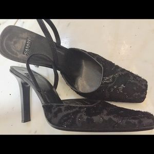CASADEI Italy Black Velvet Leather Sandal Heels 9
